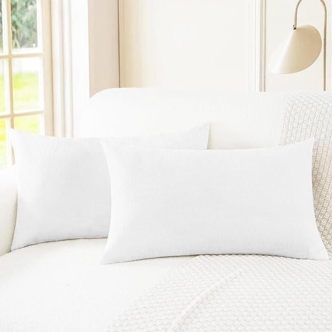 CaliTime Decorative Couch Throw Pillow Covers 26 X 16 Inches True White | Pack of 2, Cozy Chenille Cushion Cases for Sofa Bed Living Room Farmhouse Home