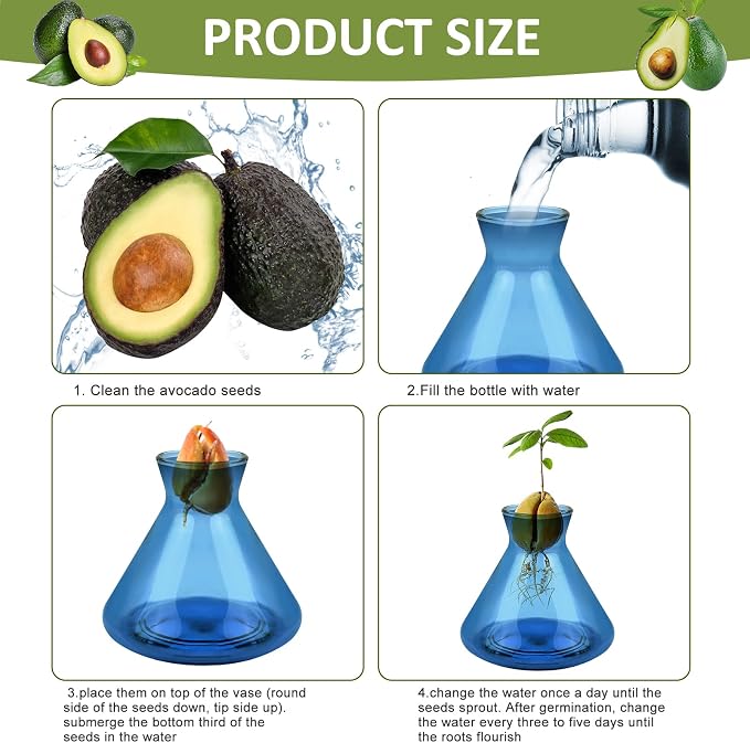 1 PCS Avocado Seed Starter Vases, Avocado Tree Growing Kit Acorn Bulb Vase Grow Glass Avocados Pit Planter Pot Blue Hydroponics Container for Gardening Lover