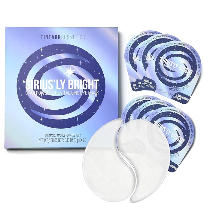 SIRIUS'LY BRIGHT Under Eye Patches 28 Pairs, Reduce Dark Circles Puffiness Bags, Rejuvenate Eye Mask, Eye Gel Pads with Caffeine Boost, Hyaluronic acid, Iris Moss Extract, Gifts for Women and Men