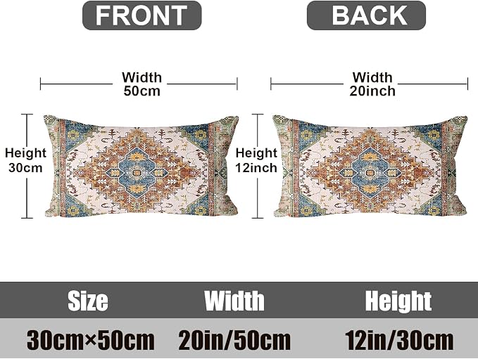 Boho Throw Pillow Covers 12x20 inch Set of 2,Soft Pillowcases Bohemia Carpet Printing Pattern Decorative Sofa Living Room Bed Rectangle Pillow Case Cushion Cover-Blue Green