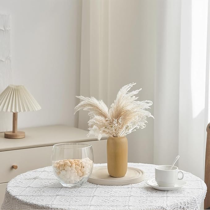 Ceramic Vase for Flowers – Modern Small Ribbed Textured Flower Vase for Home Decor, Pampas Grass, Decorative, Farmhouse, Coffee Table, Kitchen Centerpieces, Bookshelf and Home Living (Milk Coffee)