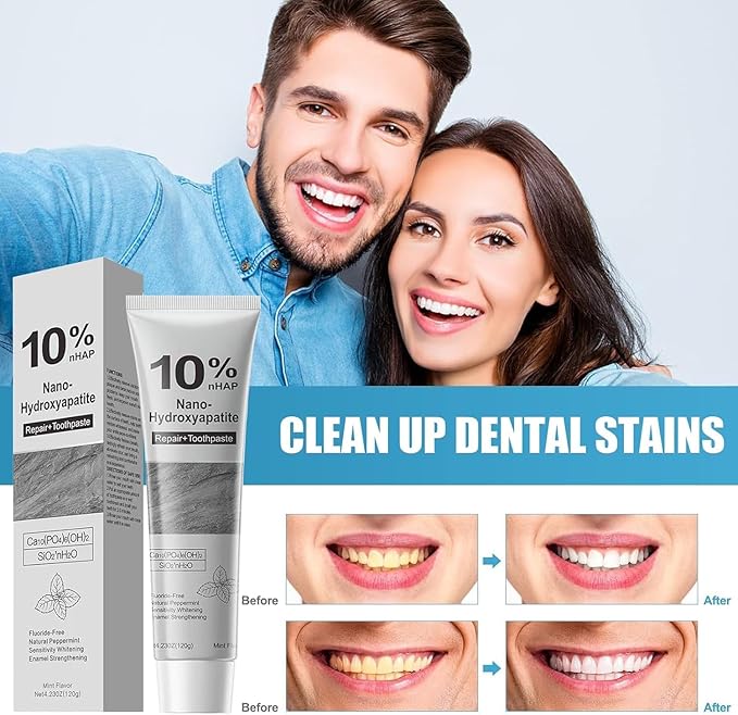 Hydroxyapatite Toothpaste,10% Nano Hydroxyapatite for Advanced Enamel Repair & Sensitivity Relief, Gentle Daily Toothpaste for Whitening & Fresh Breath(2-Pack) (A)