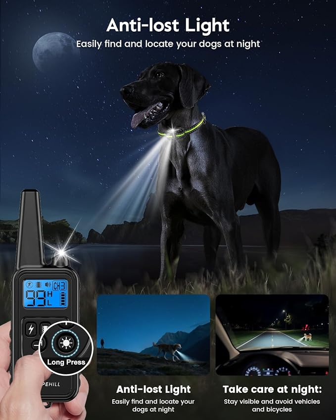SLOPEHILL Dog Training Collar,4200FT Remote Shock Collar for Dogs 8-140lbs | IP68 Waterproof e Collar with Beep, Vibration, Safe Shock, Light ,No Shock Modes,Dog Collar with Removable Prongs,Green