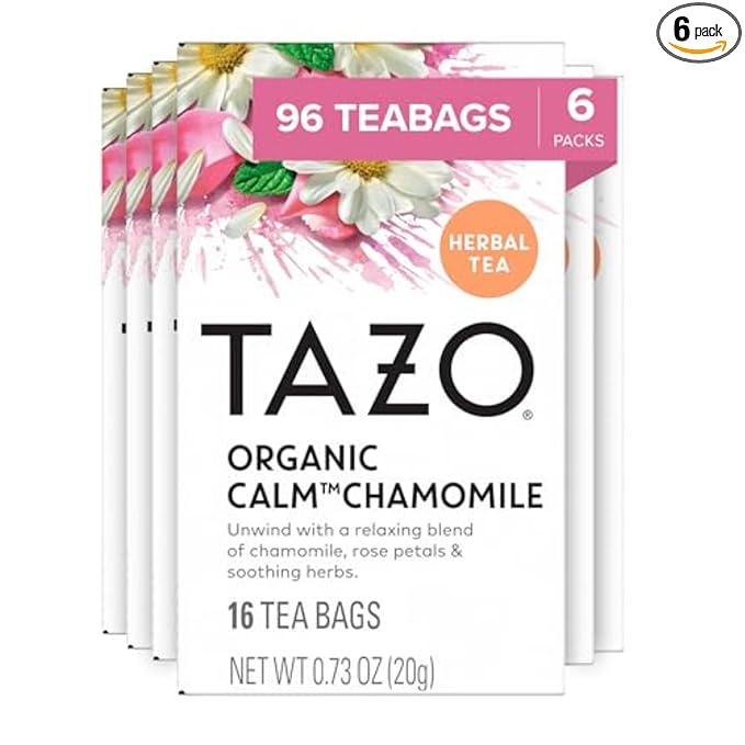 TAZO Calm Chamomile Herbal Tea 6-Pack with Hibiscus Flowers, Spearmint, Rose Petals, Lemongrass and Peppermint - 96 Caffeine Free Tea Bags for Relaxing Bedtime Soothing