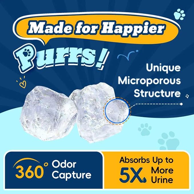 LMJP Crystal Cat Litter for Long-Lasting Odor Control, Non-Clumping, 17.2lb | 4 Months Supply, Unscented, Rapid Water Absorption, Low Tracking, Low Dust, Lightweight White Silica, 4 Pack of 4.3lb