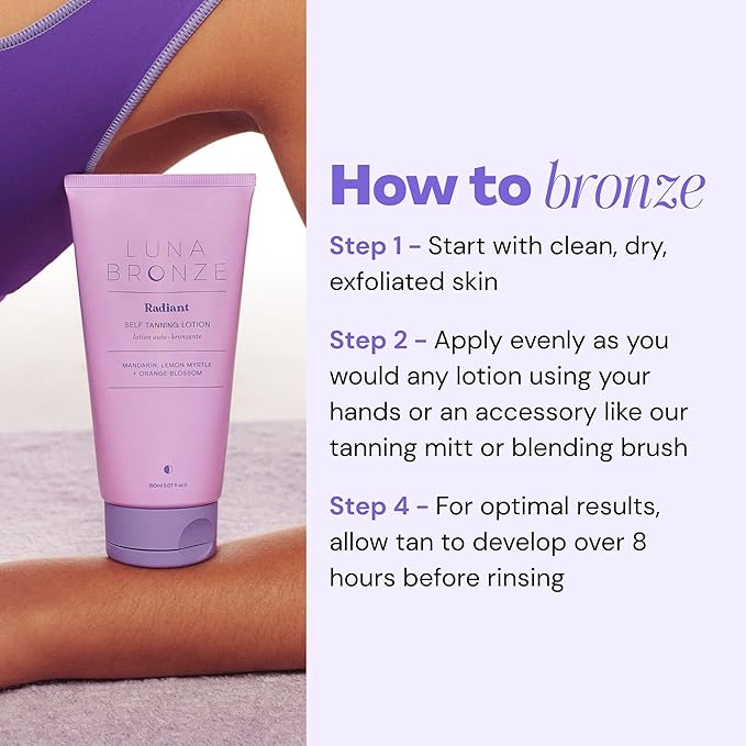Luna Bronze Radiant Self Tanning Lotion | Natural Caramel Tint for Instant Tan | Moisturizing & Effortless Application, Soothing & Non-Irritating Formula | Vegan, Cruelty Free (150ml/5.07 fl. oz)