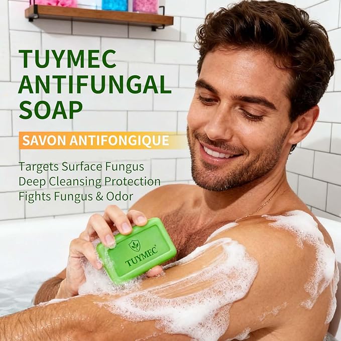 Tuymec Antifungal Bar Soap - Skin Fungus Treatment for Athlete’s Foot, Jock Itch & Ringworm - Medicated Anti Fungal Skin Soap with Clotrimazole 1% & Tea Tree Oil (2 Bars, 1 Case)