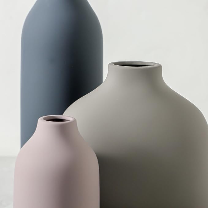 Enra Ceramic Vase Set of 3, Modern Decorative Vases for Home Decor | Three sizes with matte finishes, perfect for pampas grass, dried stems, shelves, mantels and neutral room styling.