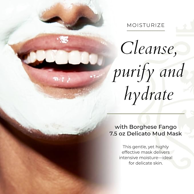 Borghese Advanced Fango Delicato Mud Mask - Hydrating Face Mask with Kaolin Clay, Aloe, Hydrolyzed Collagen & Hyaluronic Acid for Normal & Dry Skin