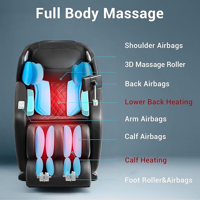 MYNTA Massage Chair Full Body, Zero Gravity SL Track Heavy Duty Massage Recliner Chair with Heat, 12 Auto Modes for Home, M1612 Charcoal
