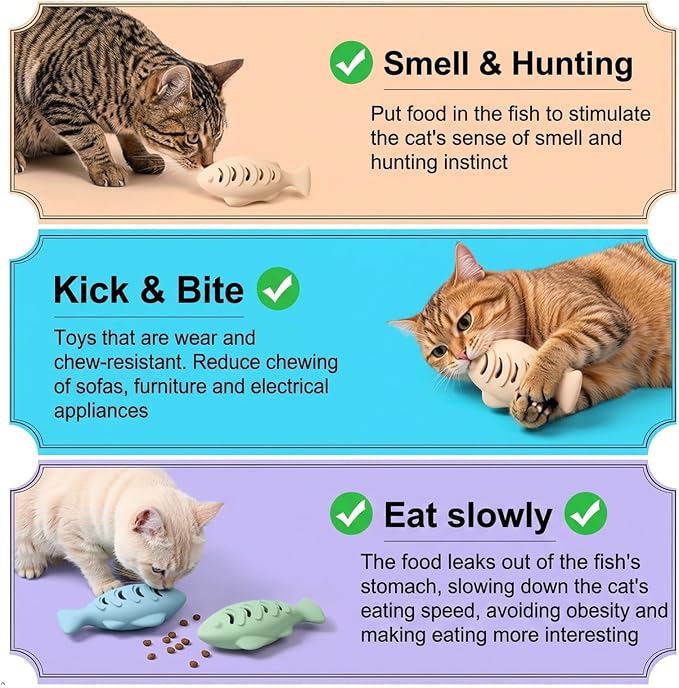 2 Pcs Silicone Cat Toys and Interactive Food Puzzle Feeder, Slow Feeder Treat Dispenser Toy for Indoor Cats and Kittens, Pet Training Toy with Play Ball, Pink, Green, and Blue
