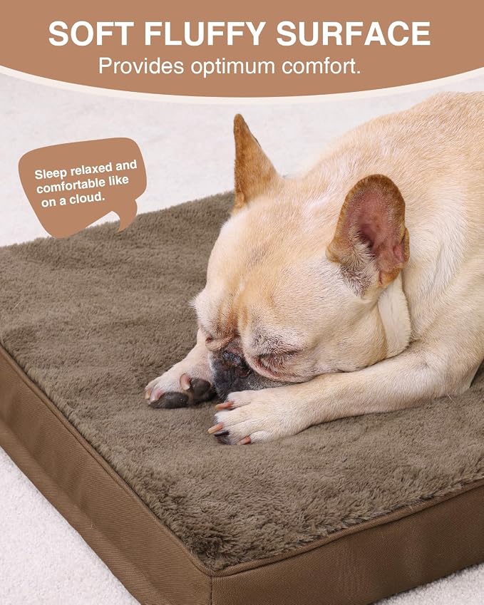 KSIIA Orthopedic Dog Bed for Medium Dogs with Waterproof Lining,Brown,29x18 | Deluxe Soft Plush Dog Crate Bed, Washable Pet Mat with Removable Cover & Egg Crate Foam for Medium Dogs Sleeping & Relaxing