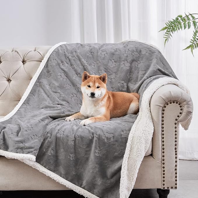 Dog Blankets for Small Dogs - Waterproof Cat Blanket Washable - Sherpa Fleece Puppy Blanket, Soft Plush Reversible Throw Protector for Bed Couch Car Sofa, 40"X50", Grey