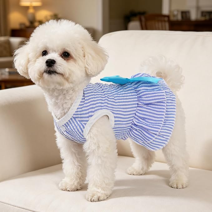 Dog Dress, Cute Pet Princess Dresses with Bright Color Design, Sweet Bowknot, Dog Clothes for Small Dogs Girl, Breathable & Lightweight, for Spring Summer, 2 Pack (Green Blue, Medium)