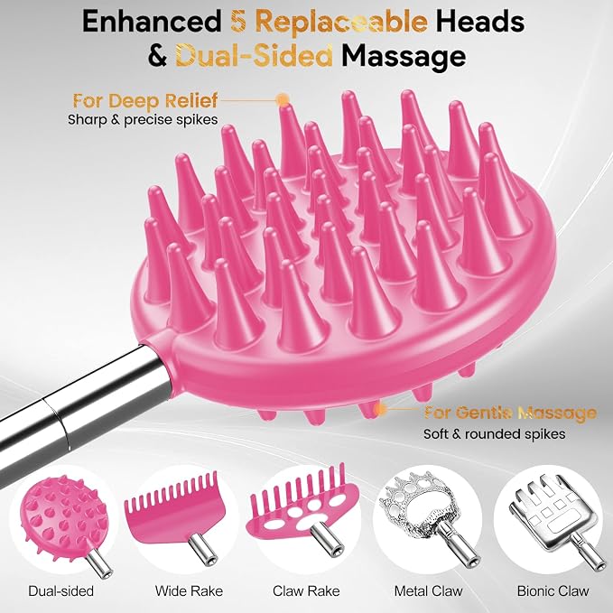 TUKUOS Telescoping Back Scratcher with 4Pcs Detachable Scratching Heads, Back Scratcher for Men/Women,Dual Sides Scratcher/Metal Paw/Rake Scratcher Christmas Gifts Stocking Stuffers for Women Men