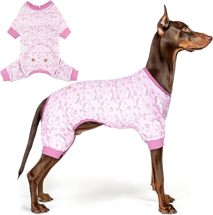 KYEESE Velvet Dog Pajamas for Large Dogs Soft Onesie Shirt, Unicorn Pink | 4-Way Stretch, Lightweight & Breathable, Reduces Shedding, Gentle on Sensitive Skin, Recovery Support, Easy Potty Breaks