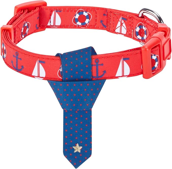 Blueberry Pet 4 Patterns Cardinal Red Nautical Sailboat Designer Adjustable Tie Dog Collar, Medium, Neck 14.5"-20"