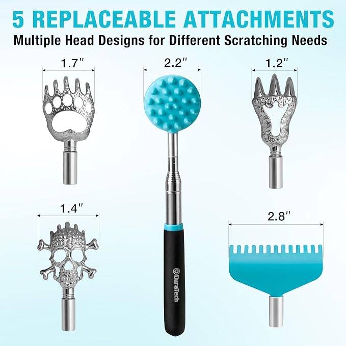 DURATECH Telescoping Back Scratcher and Pick-Up Tool Set with Pouch | Telescoping Back Scratcher Set with 5 Interchangeable Heads, 2 lb Magnetic Pickup Tool and Inspection Mirror, Extendable Use