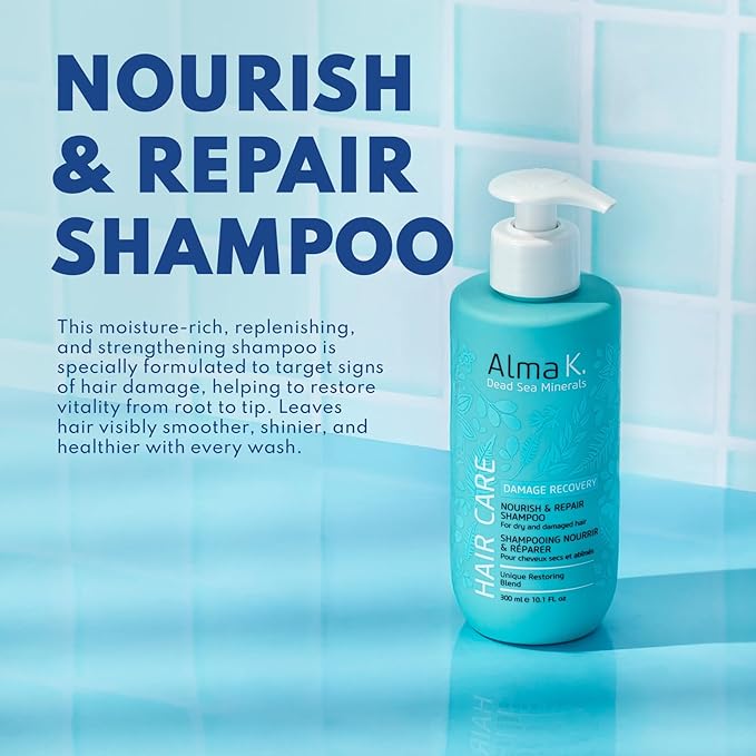Alma K Nourish and Repair Shampoo - Moisturizing Shampoo for Women - Hair Growth Shampoo - Hydrating Shampoo with Argan Oil, Shea Butter - 10.1 oz