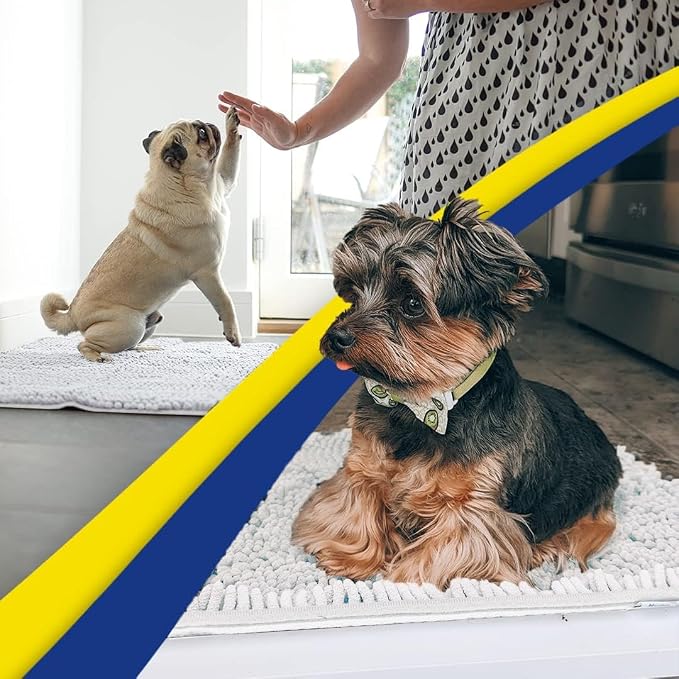 Muddy Mat® | Super Water Absorbent Door Mat Indoor, Microfiber Quick Dry Chenille Entryway Rug, Slip Resistant Front Door Mat, Indoor Mats for Entryway, Machine Washable Pet Rug, White 32" x 44"