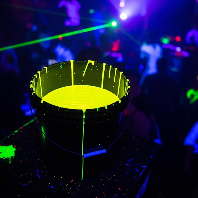 milo UV Neon Yellow Washable Party Paint | 5 Gallon Bucket | Bulk Fluorescent Party Paint for Rave, Events, Concerts | Glows UV in Black Light | Made in USA | Safe for Skin, Washable, and Non Toxic