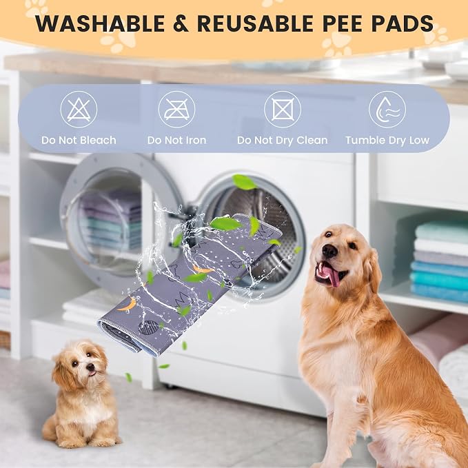 UPSKY Washable Pee Pads for Dogs 2 Pack 34" x 36", Waterproof, Non-Slip | Whelping Pads for Potty Training, Polyester, Waterproof Backing, Crates, for Playpen, Potty, Crate, Bed, Grey