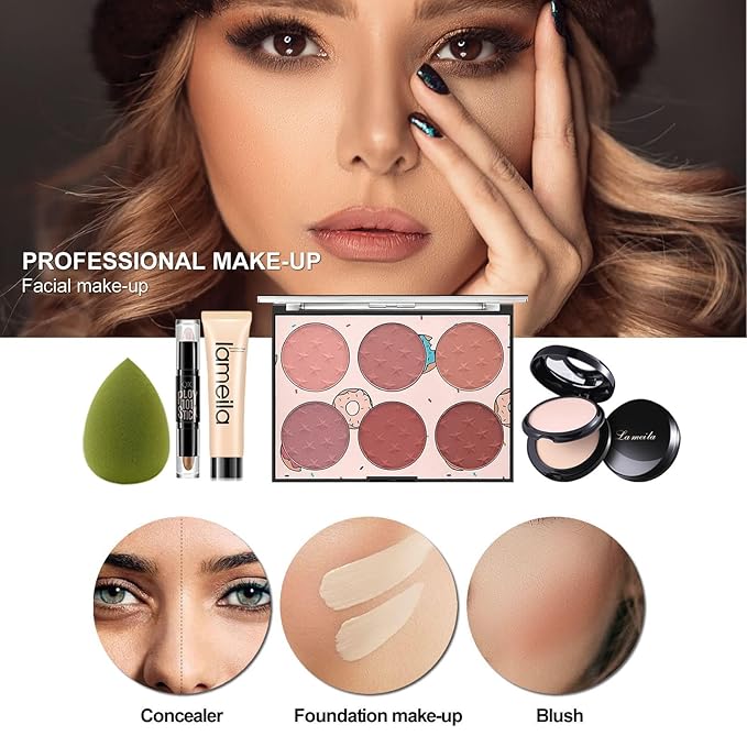 MISS ROSE M All In One Makeup Kit, Makeup Kit for Women Full Kit,Multipurpose Women's Cosmetics Set,Beginners and Professionals Alike,Easy to Carry(DLS-Pink)