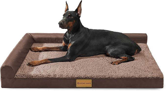 Patas Lague Orthopedic Large Dog Bed Washable Pet Sofa Bed 42''X28''Brown | 2-Sided Bolster Egg-Crate Foam Dog Couch Large Sized Dogs, Waterproof Removable Washable Cover, Nonskid Bottom Pet Crate Mat