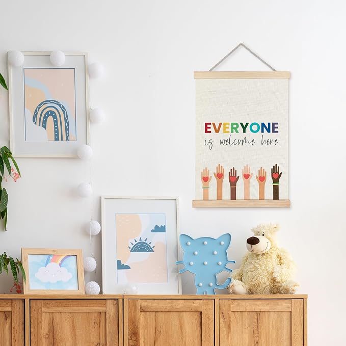 URLLUAE Everyone is Welcome Here Diversity Wall Art Posters for Classroom, Inspirational Diversity Poster Hanger Frame for Classroom School Counselor Office Wall Decor, 12x16 Inch