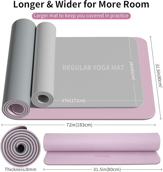 Extra Thick 8mm Yoga Mat, 72"x28" Non Slip Exercise Mat, Reversible 2-Sided Dual Color Premium POE Material, with Carrying Strap for Yoga, Pilates, Home Gym