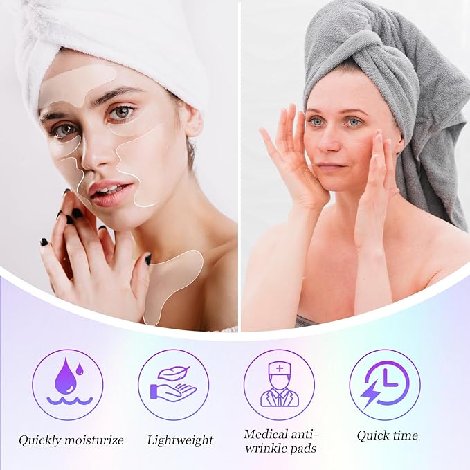 Dimeho 11 Pcs Neck Wrinkle Patches Reusable Silicone Forehead Wrinkle Mask No Adhesive Under Eye Pad for Plump Wrinkles Skin Lines Overnight Beauty Eyecare Cream Applicator while Sleeping