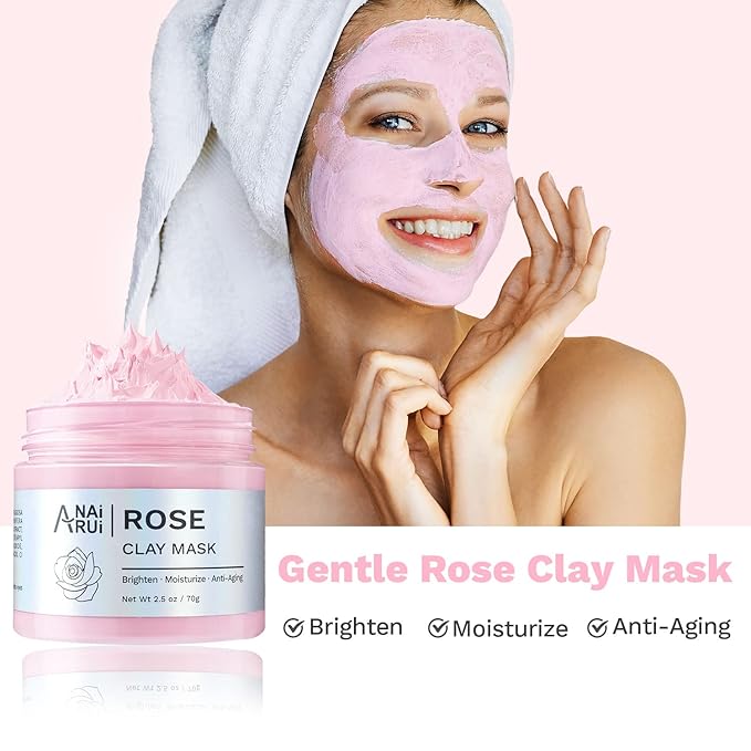 ANAI RUI 3 Pack Pore Purity Cleansing Clay Mask Set Absorbs Excess Oil,Turmeric Vitamin C Clay Mask -Rose Facial Mask -Avocado Green Tea Mud Mask,Facial Mask Skincare for Deep Cleansing 2.5 oz each