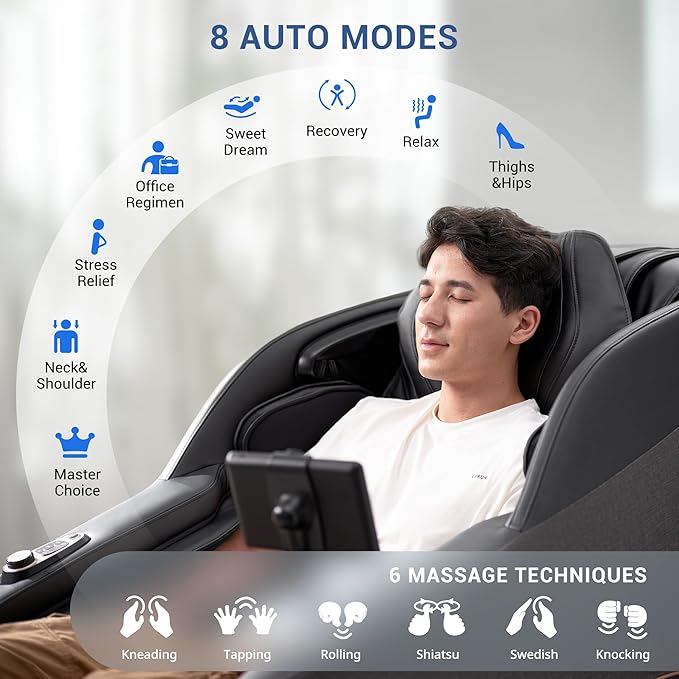 MYNTA 2025 Massage Chair 3D Shaitsu Massage Chair Full Body with 170° Flexible Track, Zero Gravity, Bluetooth Speaker, Airbags & Heating, MC1650(Black)