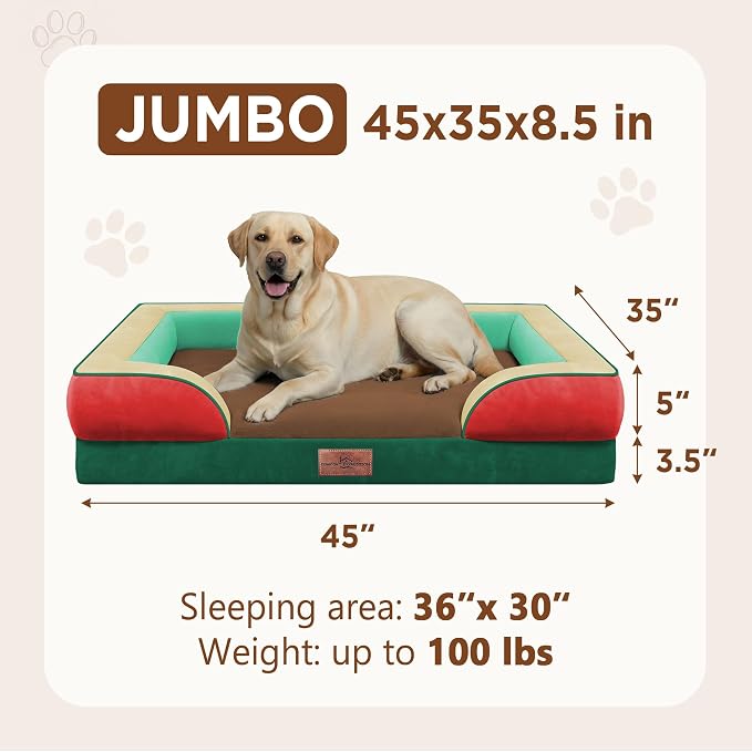 Comfort Expression Orthopedic Dog Bed for Extra Large Dogs with Bolster | Waterproof Dog Couch Bed with Washable Cover & Non-Slip Bottom, Supportive Egg Crate Foam XL Pet Bed, 45x35 Inch