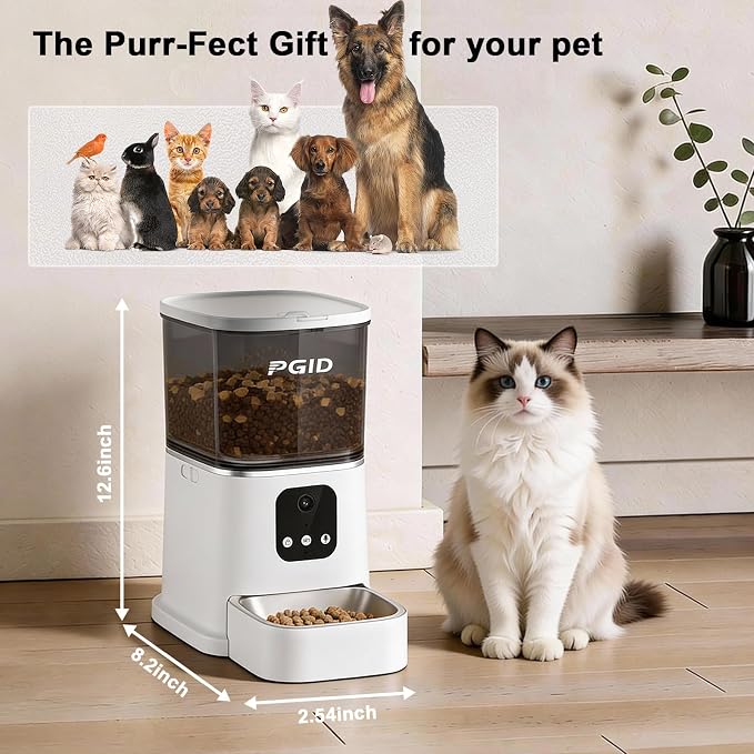 Automatic Cat Feeder with 4K Camera,2.4G Auto Dog Feeder w Night Vision,Pet Feeder w2-Way Audio,Timed Cat Feeders for Dry Food,Dogs Food Dispenser w APP Control 5L