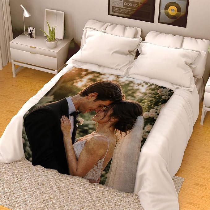 ICELIETE Custom Blanket with Picture Customized Fleece Photo Blanket for Couples Gifts Personalized Blankets and Throws Christmas Valentines Day Gifts for Boyfriend Girlfriend
