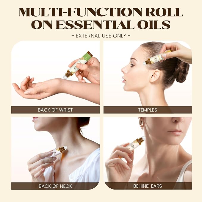 Essential Oils Roll On Set,Gifts for Women & Men (Calm, Relax, Breathe, Focus on, Sleep, Renew), Natural Aromatherapy Oil Blend Kit with Roller Ball for Massage, Body Skin Care, Relaxation Gift