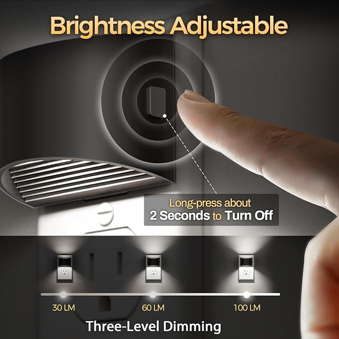 Night Light, Night Lights Plug into Wall, Adjustable, 5000K | 3 Level Brightness Adjustable Night Light, Dusk to Dawn Sensor, Nightlights for Adults, Bedroom, Bathroom, Hallway, 2 packs