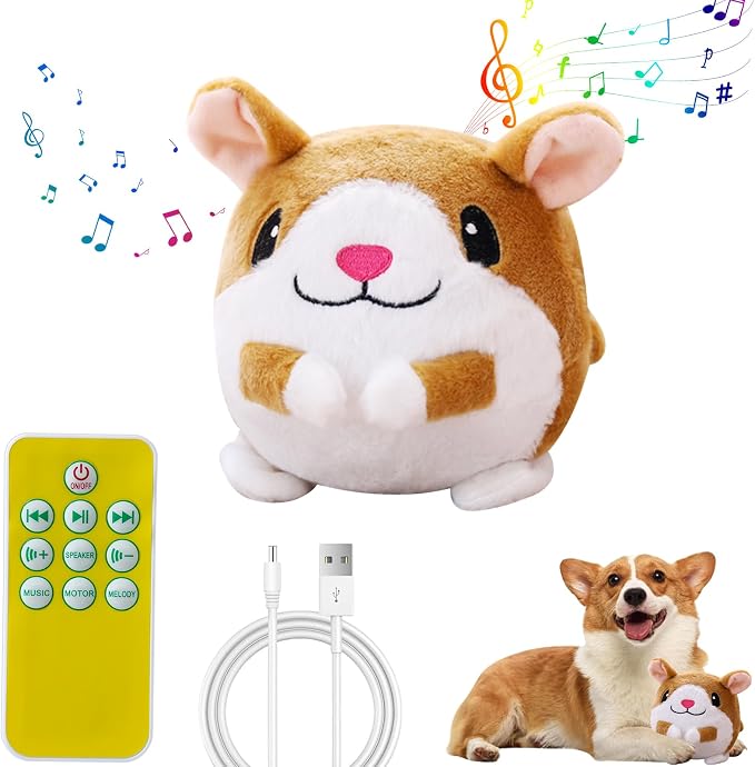 Interactive Plush Dog Toys, Interactive Puppy Toy Bouncing Rolling Dogs Ball Remote Control Dogs Toys with Music,Self Moving Pet Toy for Small/Medium/Large Bored Dog to Keep Them Busy(Hamster)