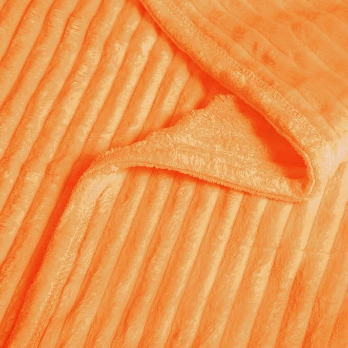 Vessia Flannel Fleece Throw Blanket for Couch,Sofa,Bed, 300GSM Microfiber Light Orange Striped Chair Blanket for Adults and Kids, Super Soft Warm Cozy Lightweight Ribbed Throw for All-Season