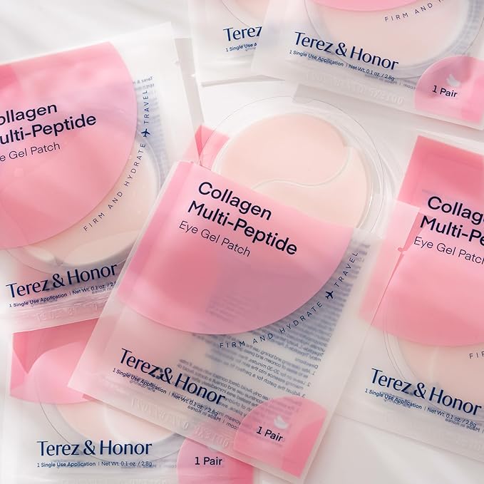 TEREZ & HONOR Peptide Collagen Hydrogel Eye Patches - 6 Pairs Korean Under Eye Masks for Puffy Eyes, Dark Circles, Wrinkles & Undereye Bags - Firming, Hydrating, Travel & Gift Ready Skincare Eye Pads