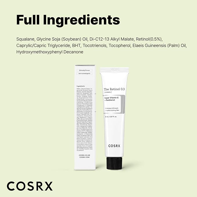 COSRX Retinol 0.3% Cream, 0.67 Oz, Anti-aging Eye & Neck Cream with Retinoid Treatment to Firm Skin, Reduce Wrinkles, Fine Lines, Signs of Aging, Gentle Daily Korean Skin Care, Stocking Stuffers