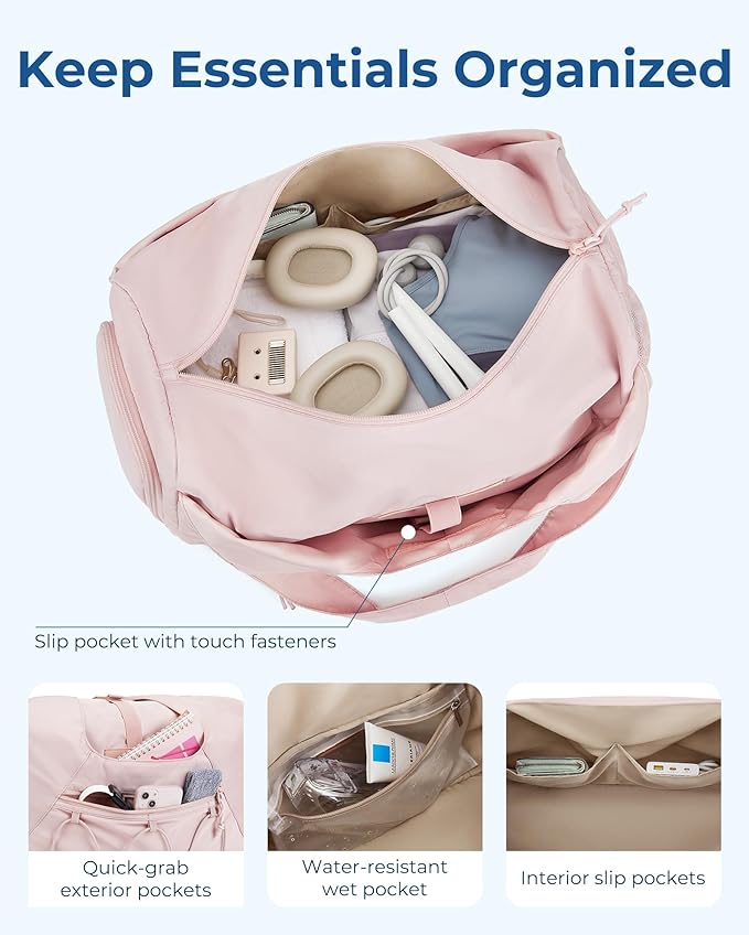 BAGSMART Gym Bag for Women, Lightweight Duffel with Shoe Compartment, Tote Bag with Wet Pocket for Yoga Travel, Grape