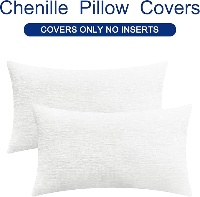 CaliTime Decorative Couch Throw Pillow Covers 26 X 16 Inches True White | Pack of 2, Cozy Chenille Cushion Cases for Sofa Bed Living Room Farmhouse Home