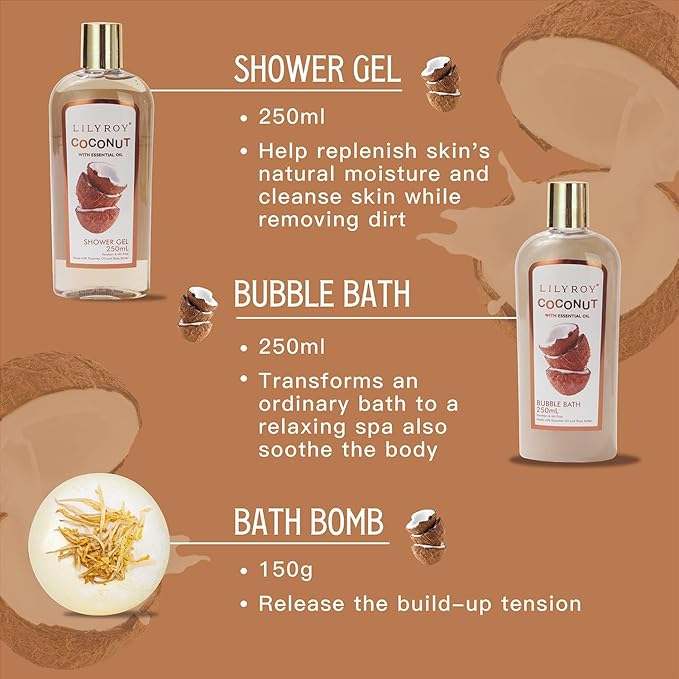 Mothers Day Gifts for Women - Coconut Bath and Body Gift Basket Set for Women and Men Spa Kit Spa Gift Baskets | Valentines Day Gifts, Birthday, Christmas Gift, All Occasion Present for Mom