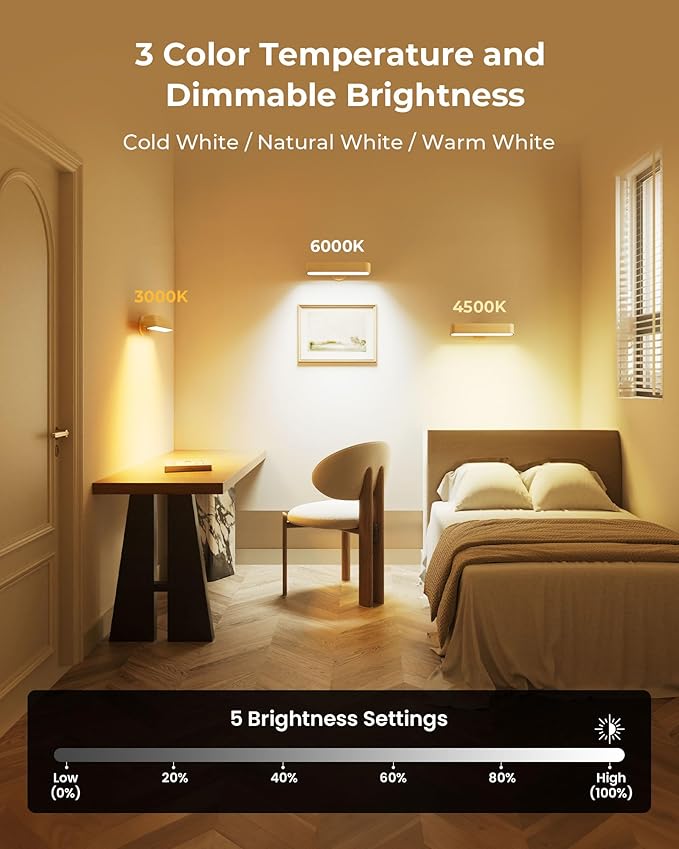 PopoIron Rechargeable LED Wall Sconces Set of Two,Wall Lights for Bedroom with Remote Control and Touch,360° Magnetic Rotation,3 Colors Dimmable Brightness Wood Wall Lamps with 15 RGB Colors,2 Pack