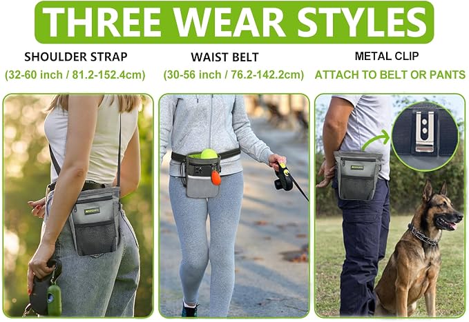 Magnetic Dog Training Treat Pouch, Built-In Poop Bag Dispenser