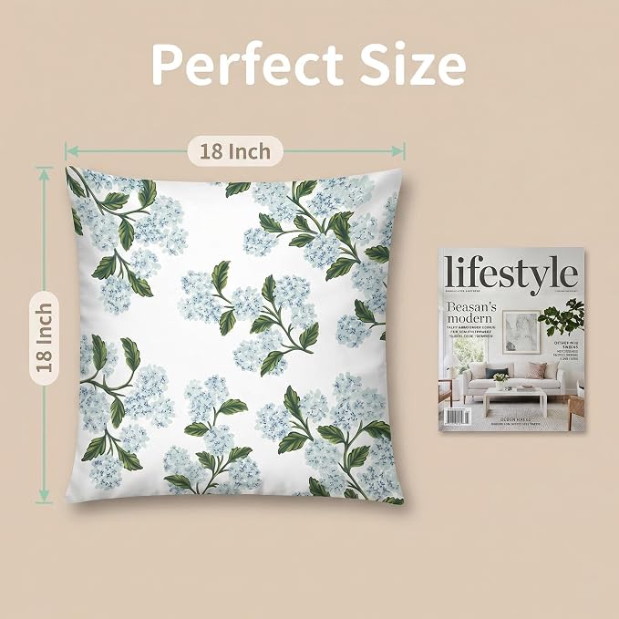 COMMINY Blue Dhalia Linen Pillow Covers 18x18 Set 6 Farmhouse Throw Cover | Decorative Flower, Breathable Linen, Standard Throw Pillow Size, Bedroom Accent Couch Sofa, Spring Summer Decor