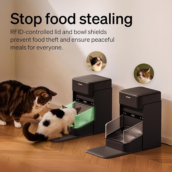 Bundle of 2 Packs PETLIBRO RFID Automatic Cat Feeder, Collar Sensor for Personalized Meals, Cats Recognition, Diet Tracking + RFID Multi Cats Water Fountain with Hydration Monitoring, x3 Collar Tags