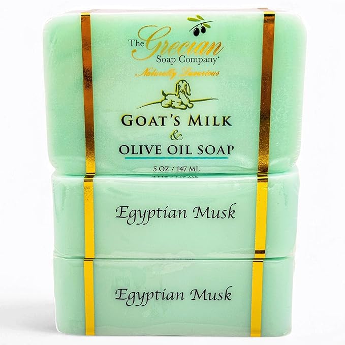The Grecian Soap Company Goat Milk & Olive Oil Soap Bar 3-Pack – Egyptian Musk Scent, Natural Bar Soap for Dry & Sensitive Skin, Moisturizing & Nourishing Body Soap Bars, Made in USA, Goat Milk Soap